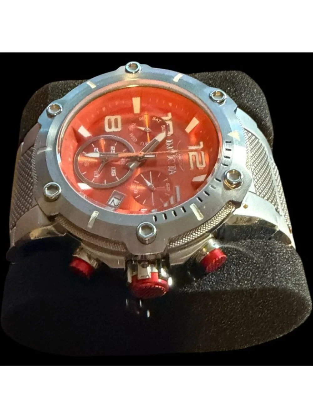 Invicta Speedway Model 24147 Chronograph Watch Red Dial Stainless Steel Bracelet